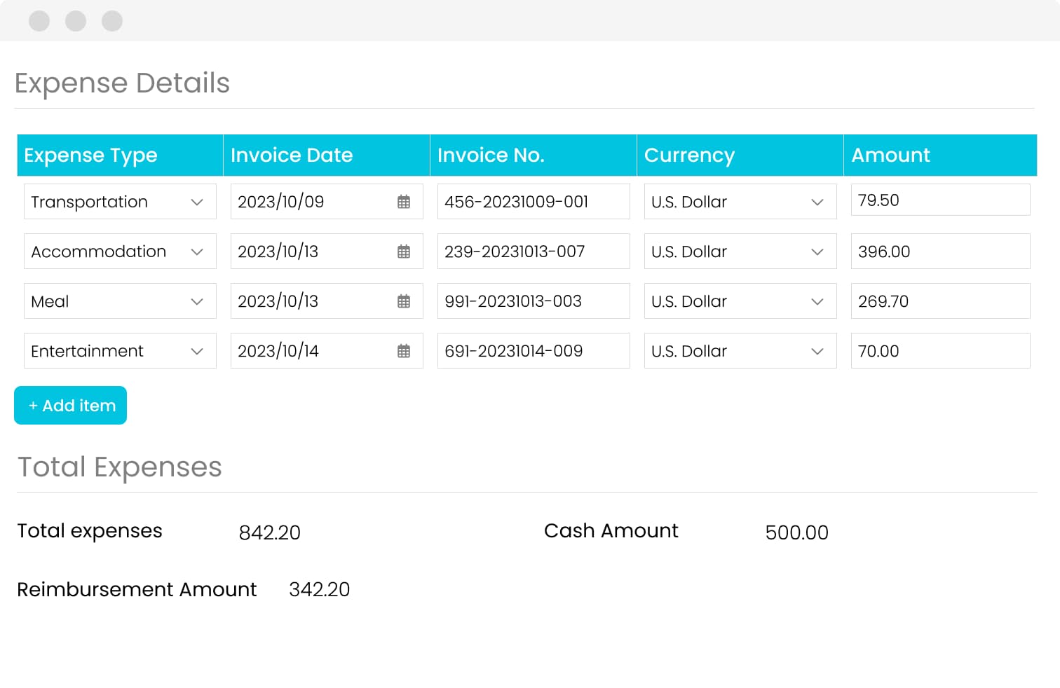 Expense reimbursement finance workflow screen