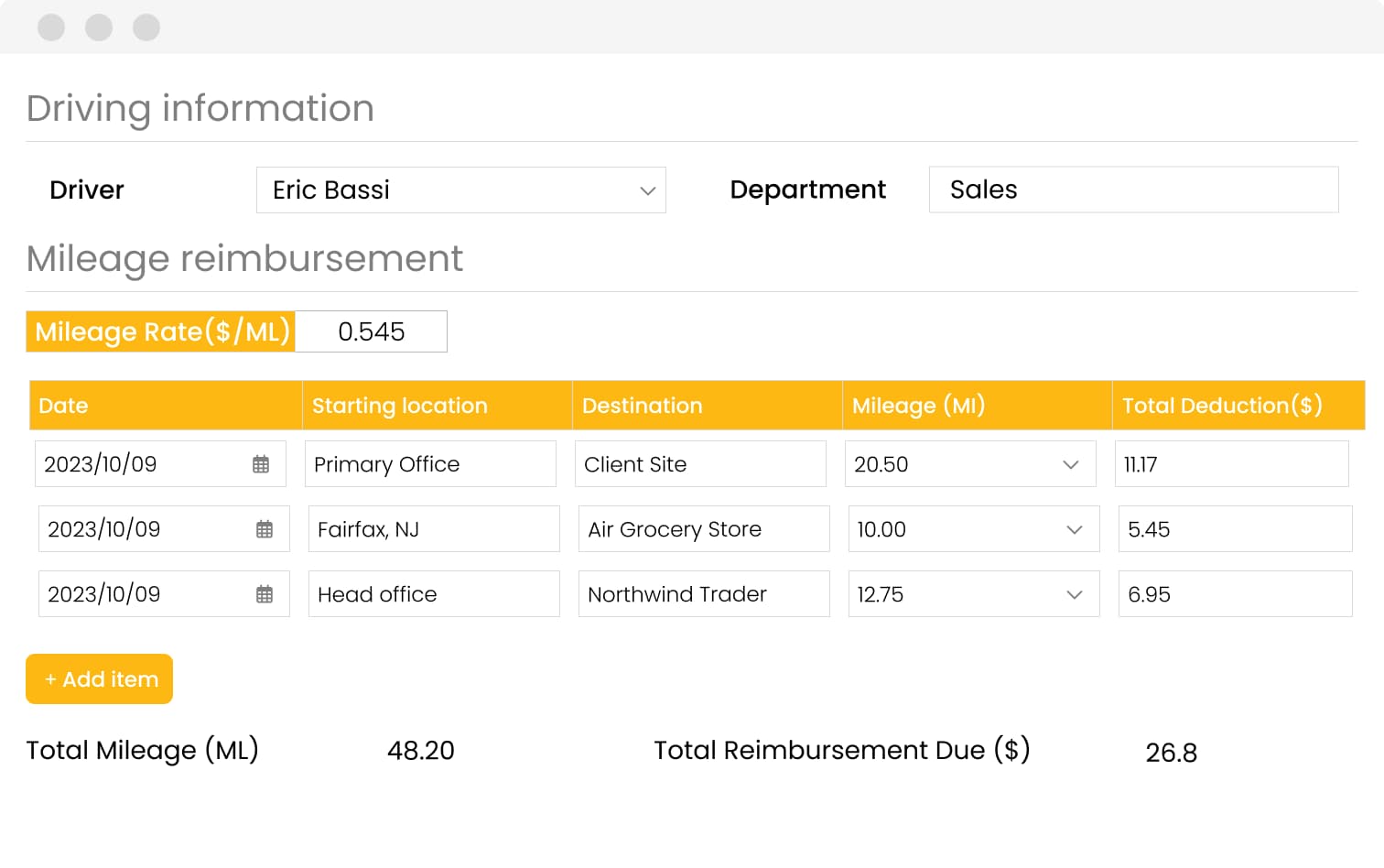 Mileage reimbursements finance workflow screen