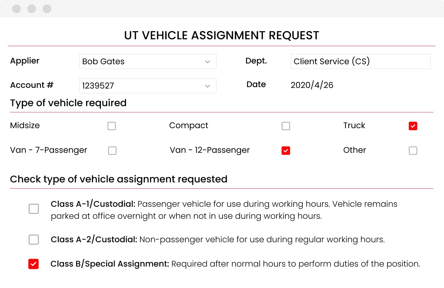 Vehicle request finance workflow screen