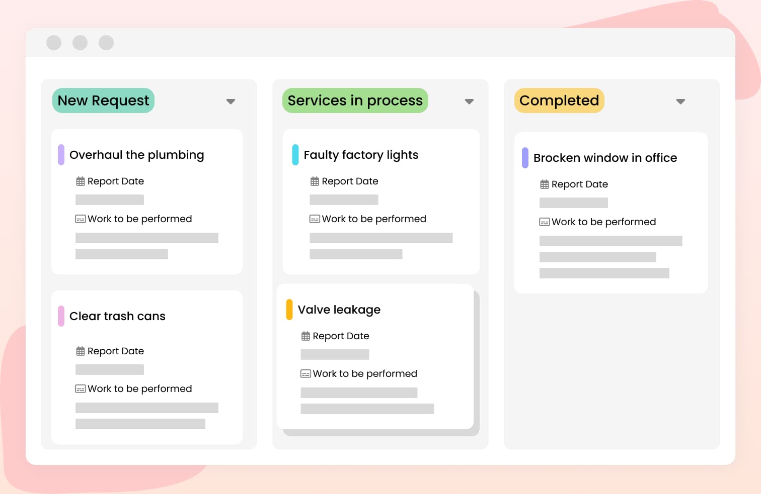 Request facility services finance workflow screen
