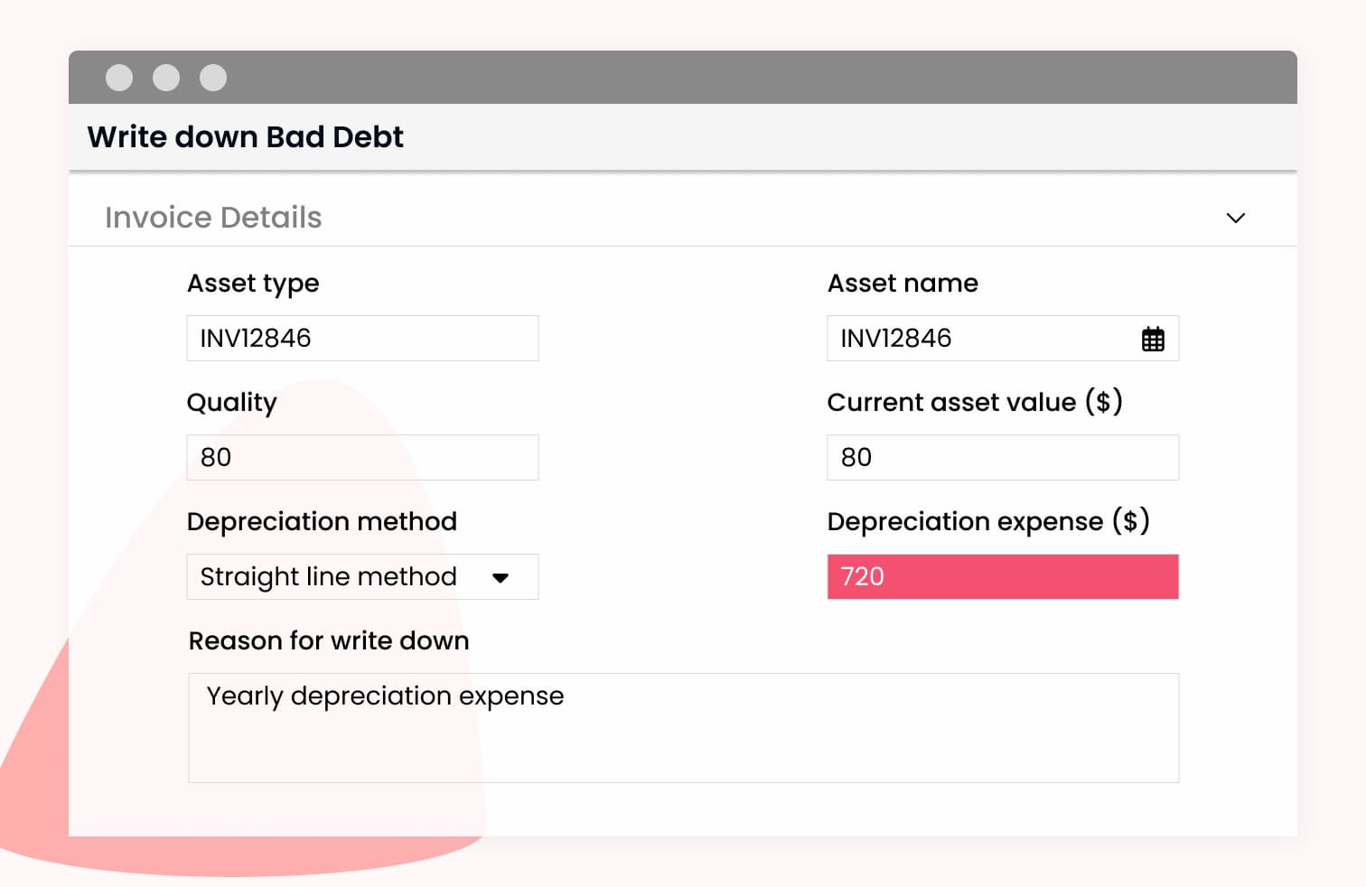 Write-down requests finance workflow screen