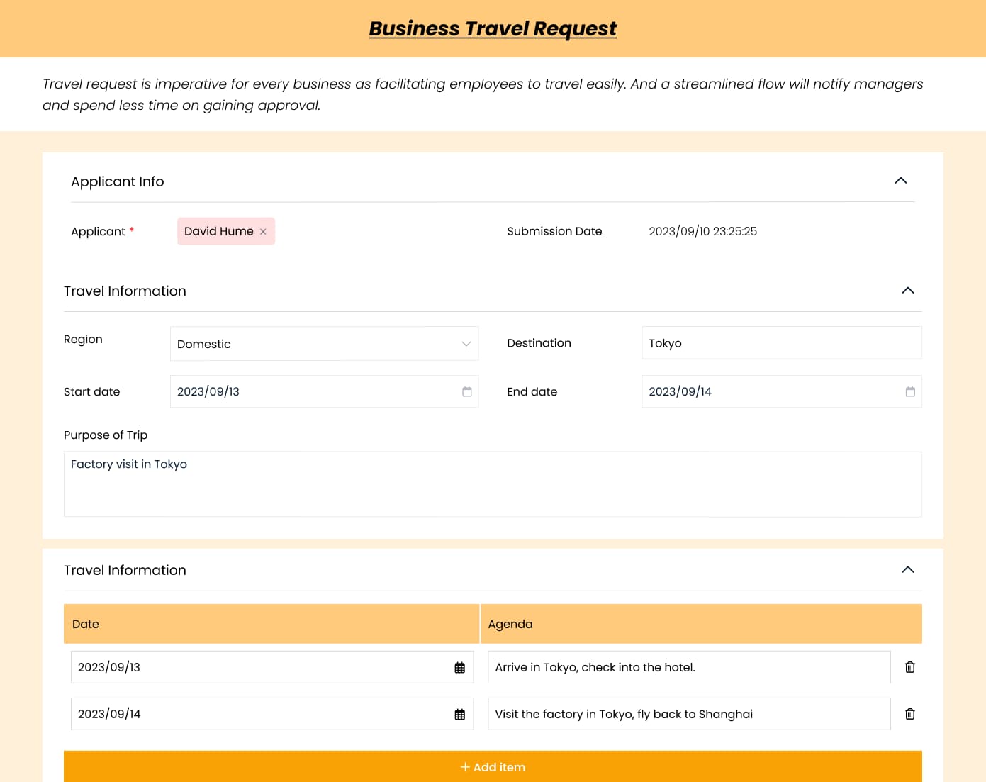 Business Travel Request approval form