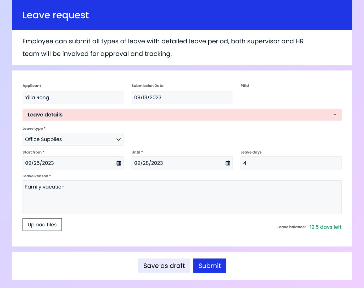 Leave Request Process approval form