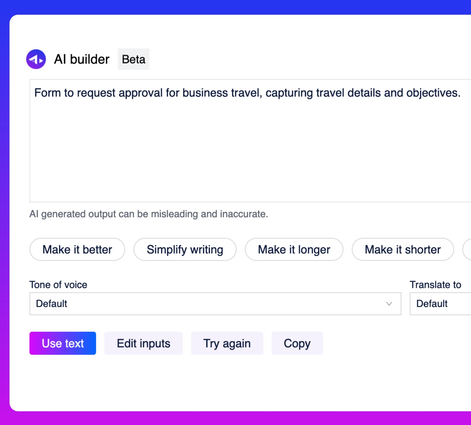 Enhance forms inside the designer in Yeeflow AI Builder