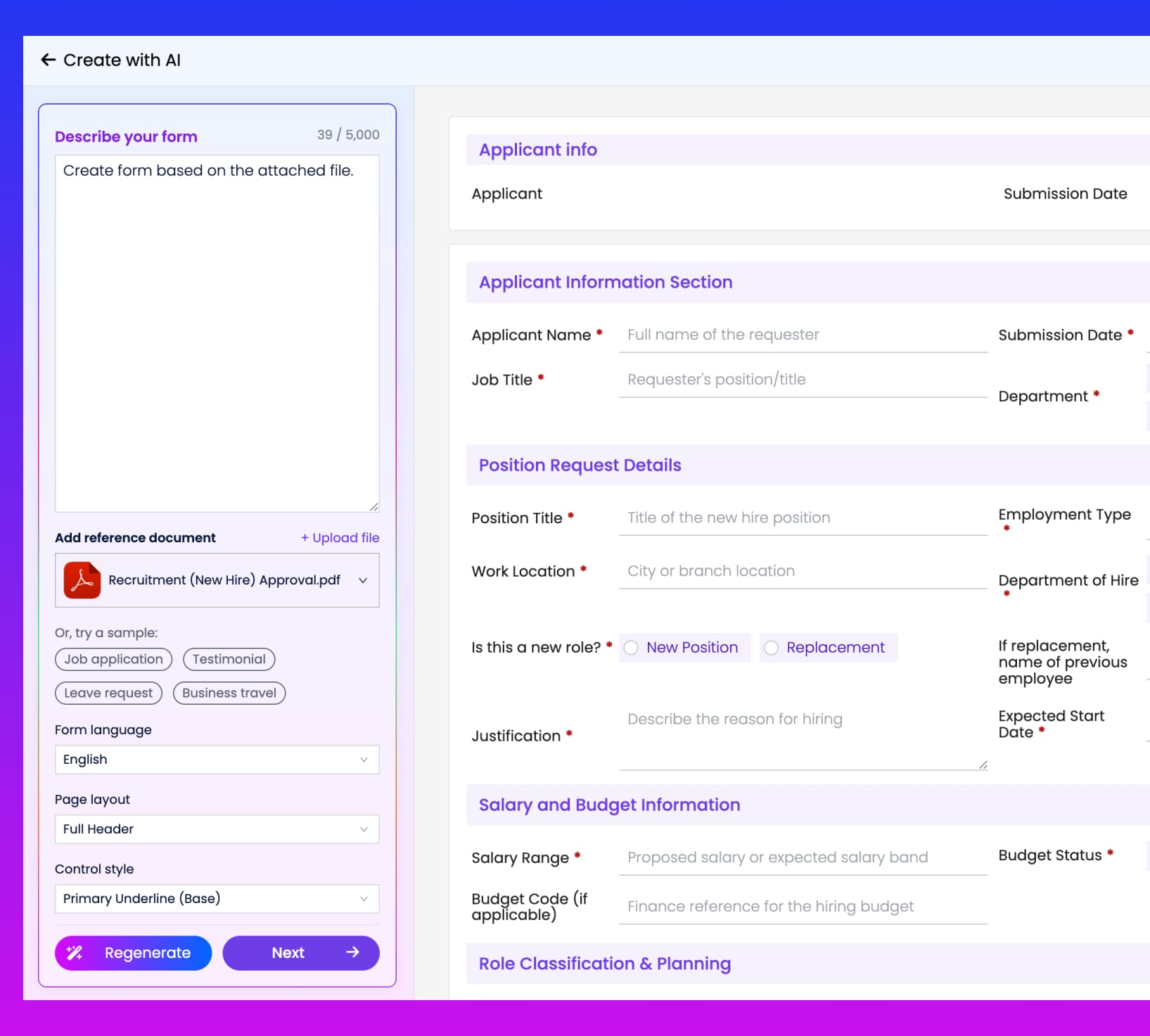 Generate approval forms from prompts in Yeeflow AI Builder