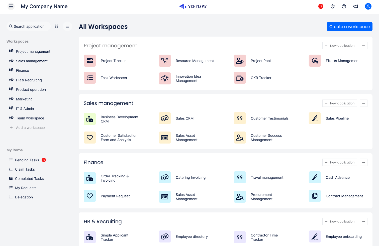 Yeeflow workspace overview