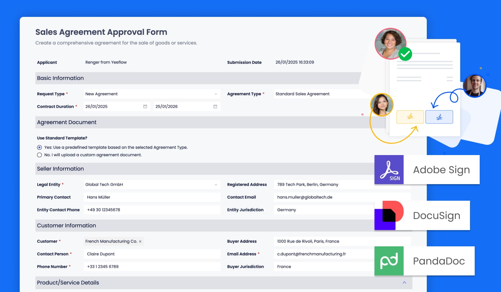 Workflow automation with electronic signature interface